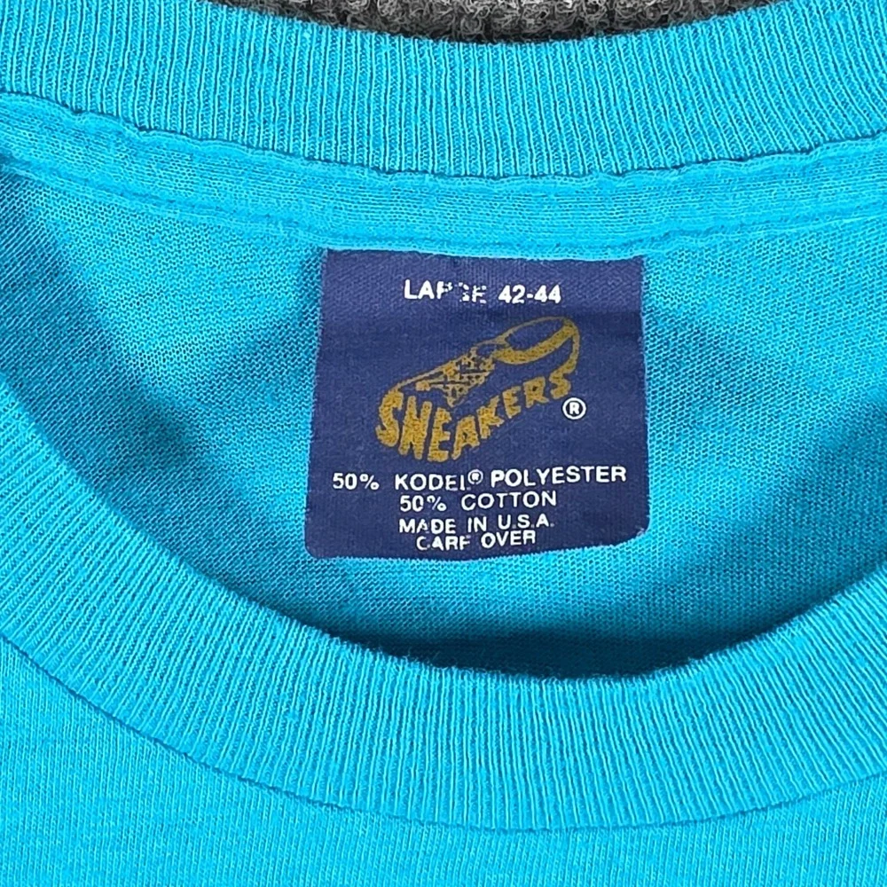 Vintage 80s Shirt Mens Large Sneakers Cayman Islands‎ Single Stitch USA Blue Tee